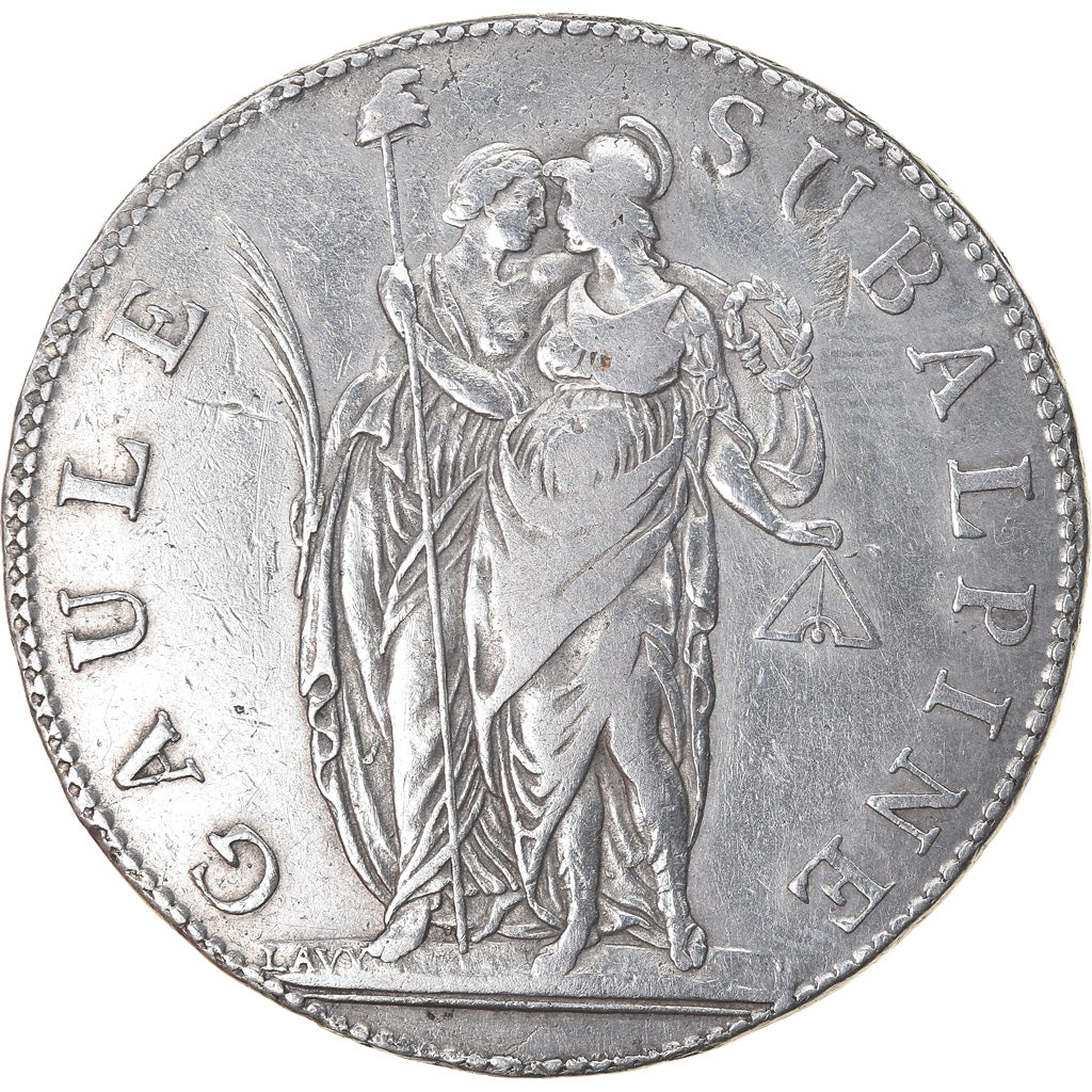Moneta, DEPARTAMENTY WŁOSKIE, PIEDMONT REPUBLIC, 5 Francs, An 10, Turin