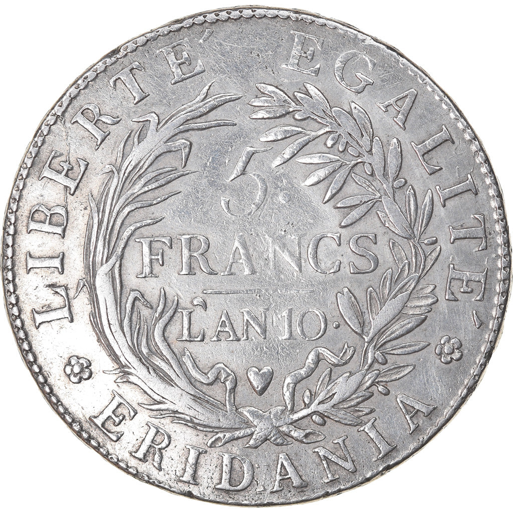 Moneta, DEPARTAMENTY WŁOSKIE, PIEDMONT REPUBLIC, 5 Francs, An 10, Turin