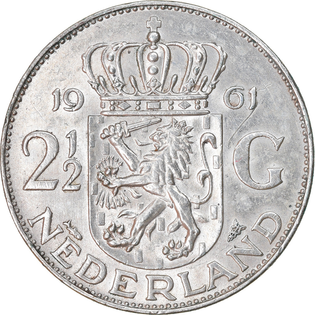 Münze, Niederlande, Juliana, 2-1/2 Gulden, 1961, SS+, Silber, KM:185