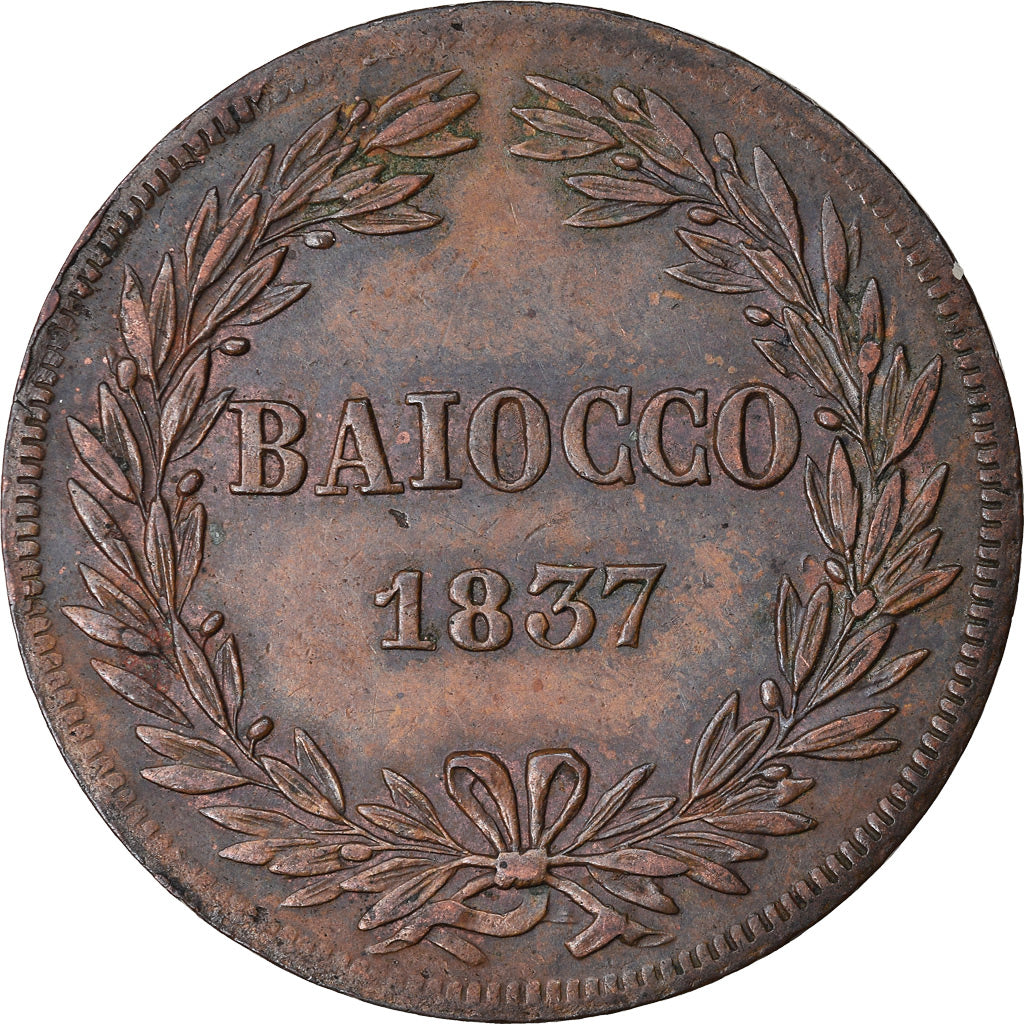 Monnaie, États italiens, PAPAL STATES, Gregory XVI, Baiocco, 1837, Rome, TTB+
