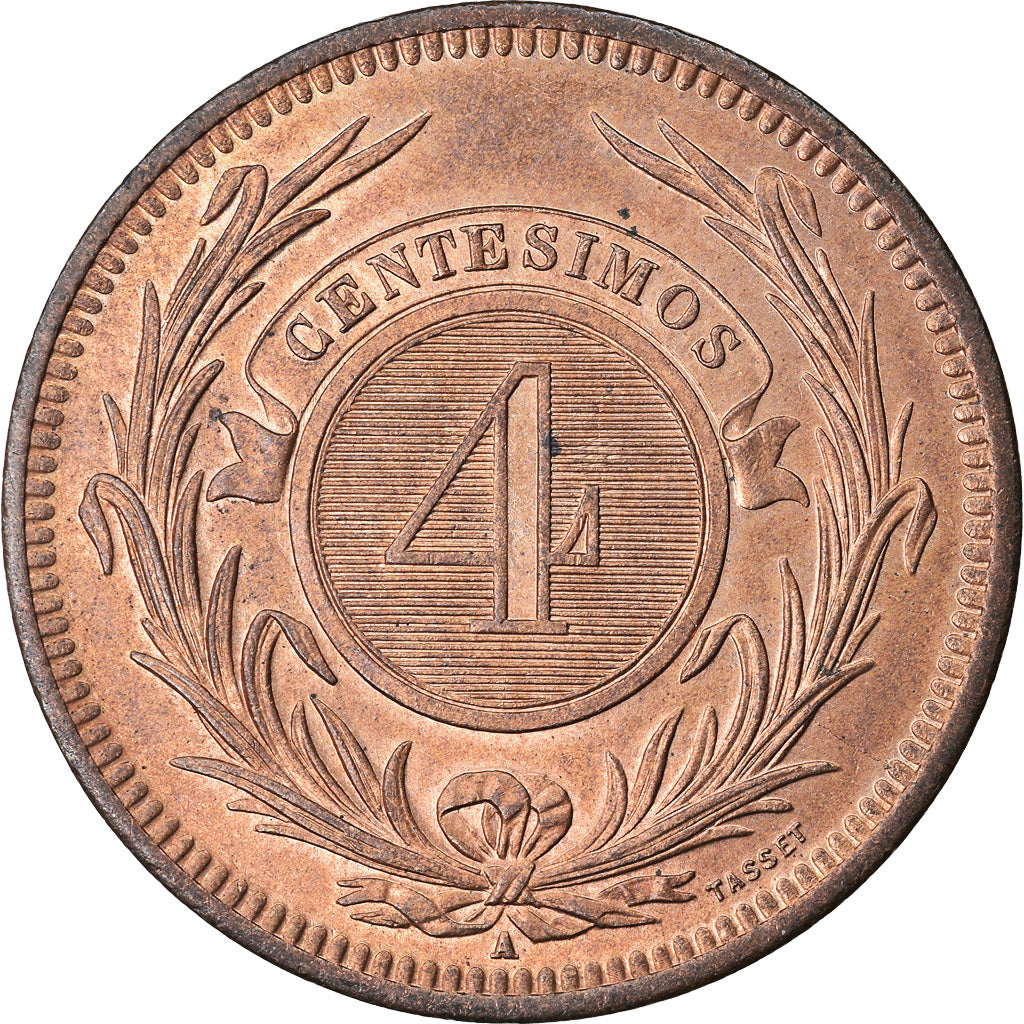 Coin, Uruguay, 4 Centesimos, 1869, Uruguay Mint, Paris, Berlin, Vienna