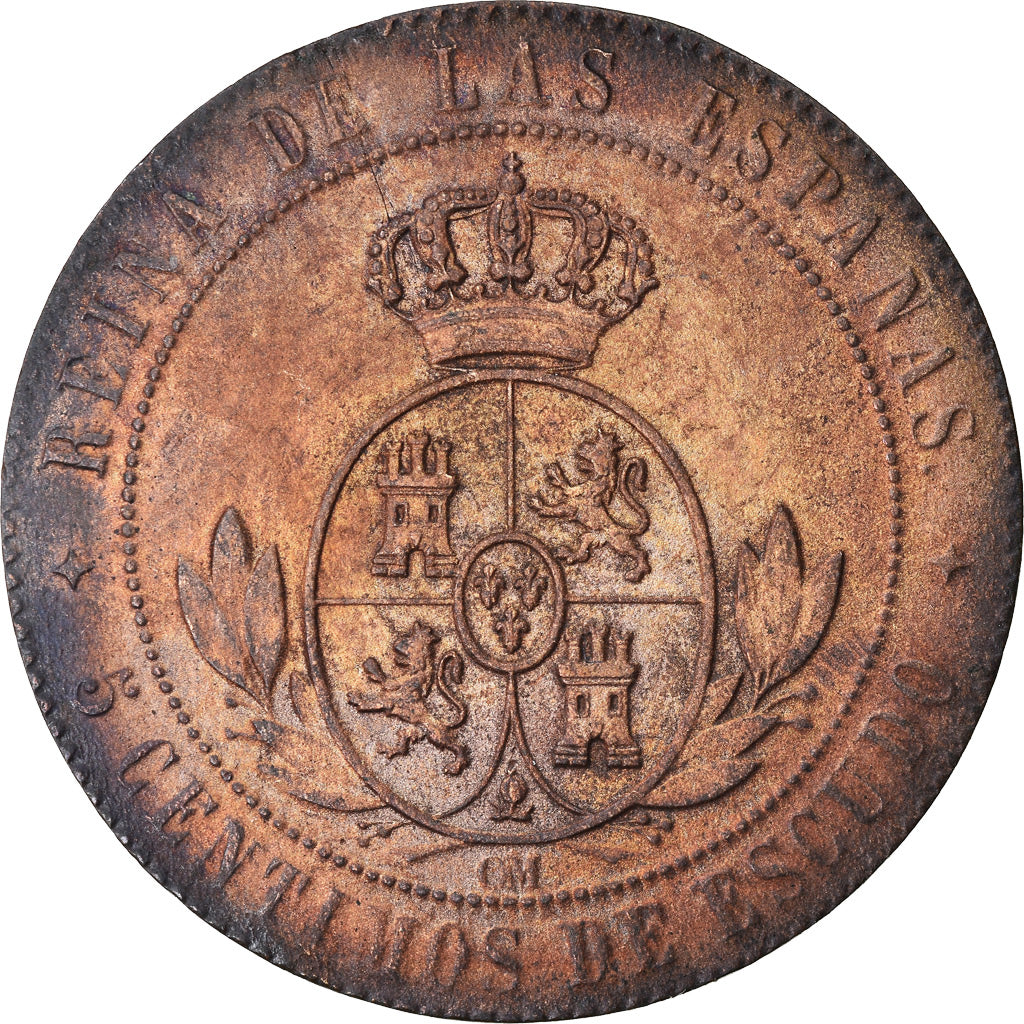 Coin, Spain, Isabel II, 5 Centimos, 1868, Jubia, EF(40-45), Copper, KM:635.2