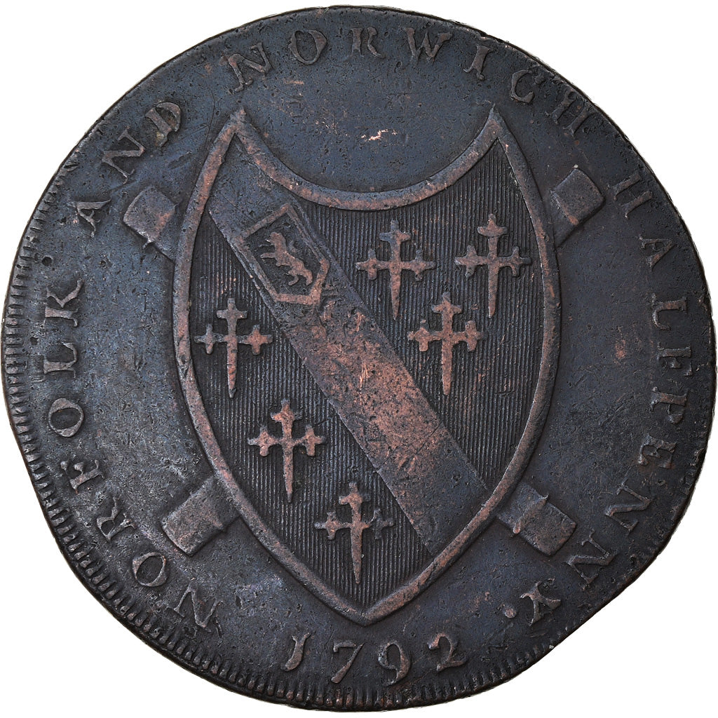 Coin, Great Britain, Norfolk, Halfpenny Token, 1792, Norwich, EF(40-45), Copper