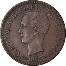 Coin, Greece, George I, 10 Lepta, 1869, Strassburg, AU(50-53), Copper, KM:43