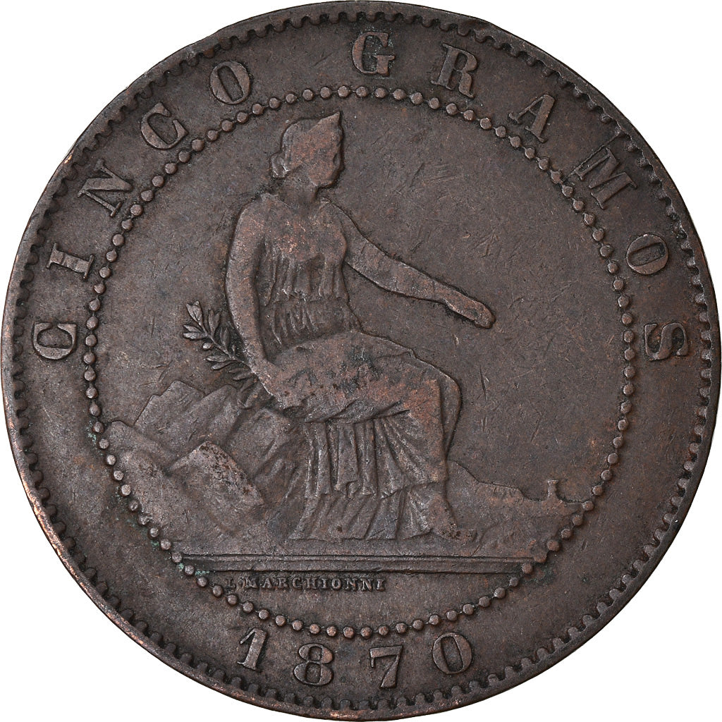 Coin, Spain, Provisional Government, 5 Centimos, 1870, Barcelona, EF(40-45)