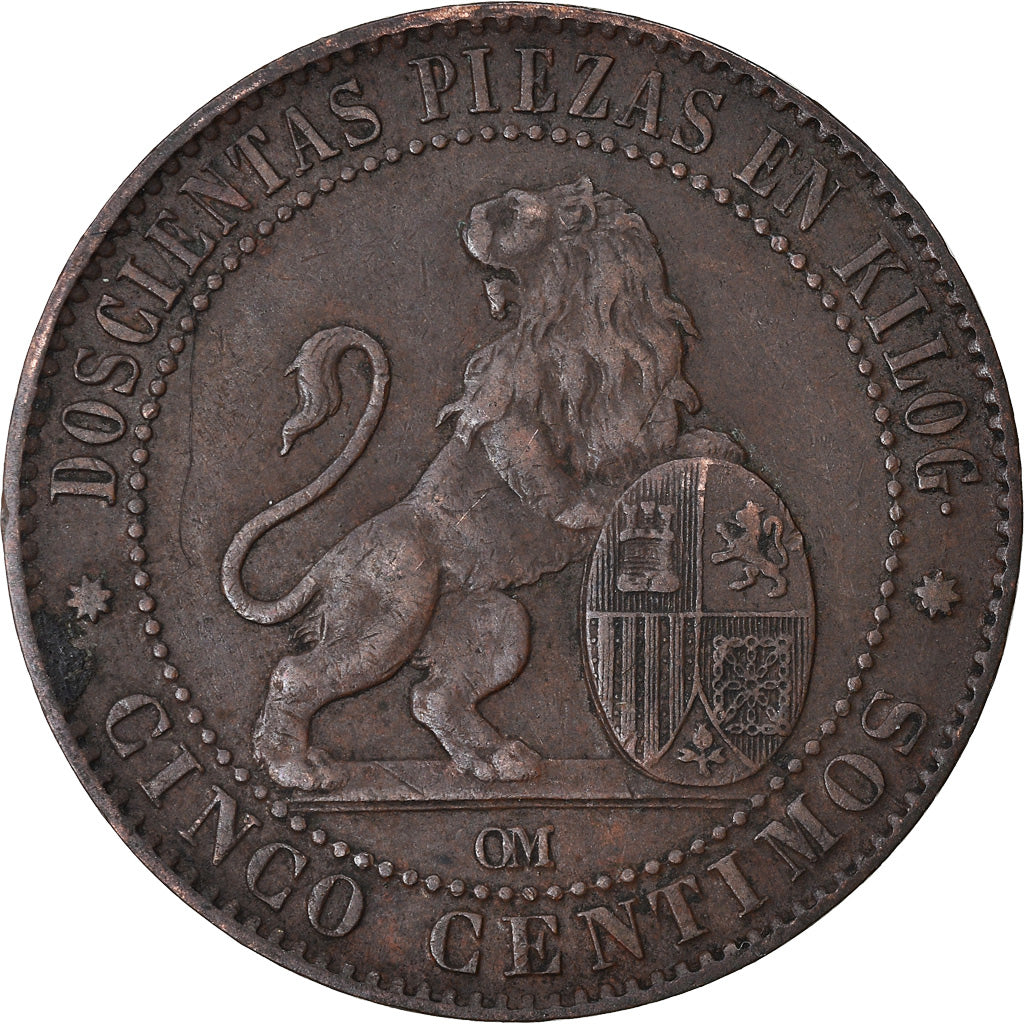 Coin, Spain, Provisional Government, 5 Centimos, 1870, Barcelona, EF(40-45)