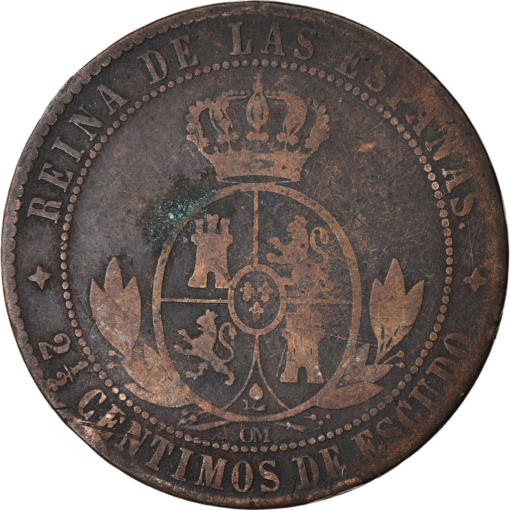 Coin, Spain, Isabel II, 2-1/2 Centimos, 1866, Jubia, VF(20-25), Copper, KM:634.2