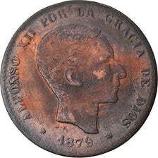 Coin, Spain, Alfonso XII, 10 Centimos, 1879, Barcelona, EF(40-45), Bronze