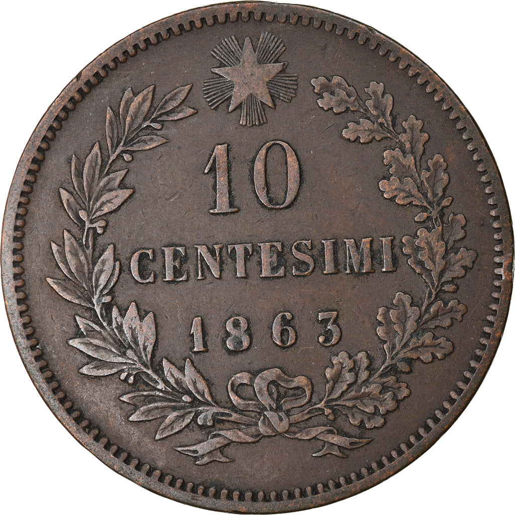 Coin, Italy, Vittorio Emanuele II, 10 Centesimi, 1863, AU(50-53), Copper