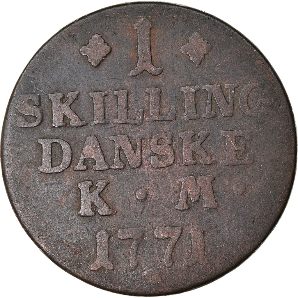Monnaie, Danemark, Christian VII, Skilling, 1771, Copenhagen, TB, Cuivre