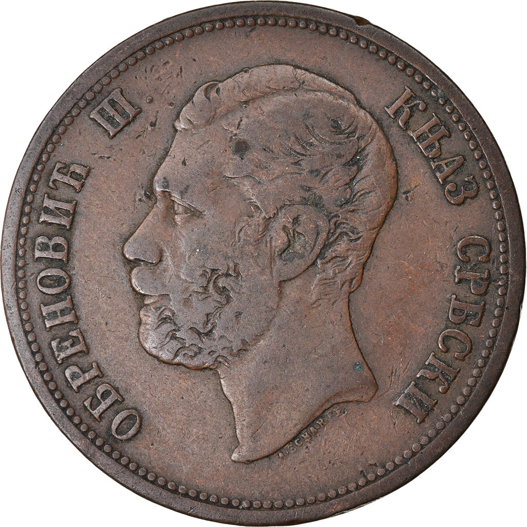 Monnaie, Serbie, Obrenovich Michael III, 10 Para, 1868, TB+, Bronze, KM:3