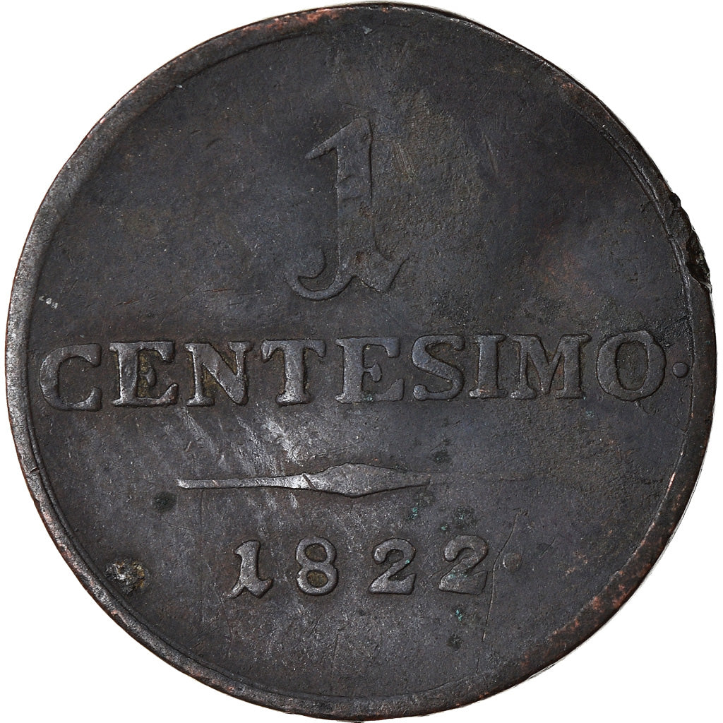 Moneta, STATI ITALIANI, LOMBARDY-VENETIA, Centesimo, 1822, Milan, MB+, Rame