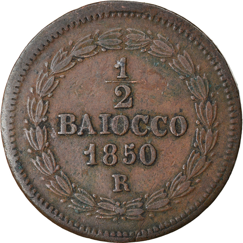Coin, ITALIAN STATES, PAPAL STATES, Pius IX, Mezzo (1/2) Baiocco, 1850