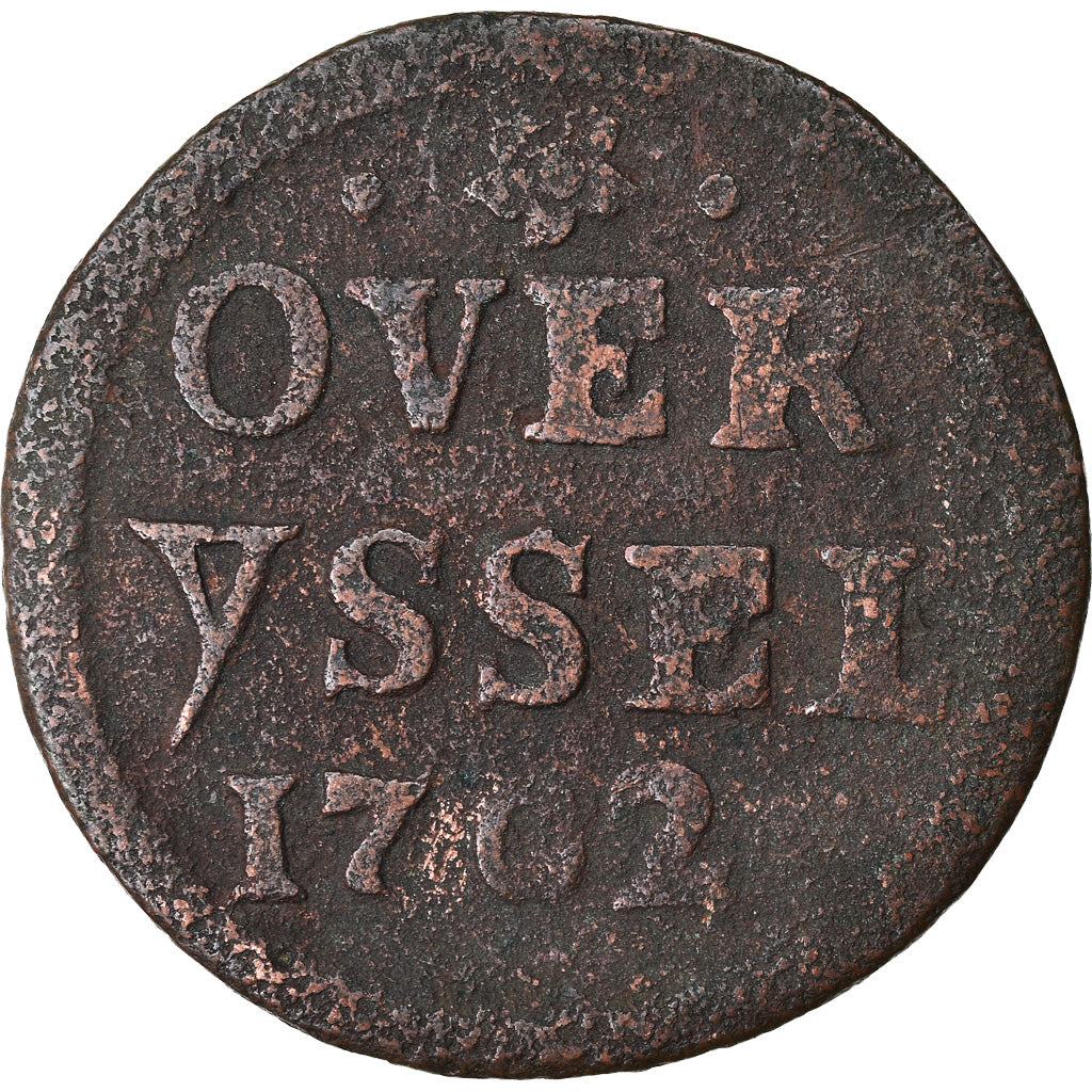 Coin, Netherlands, OVERYSSEL, Duit, 1702, F(12-15), Copper, KM:70