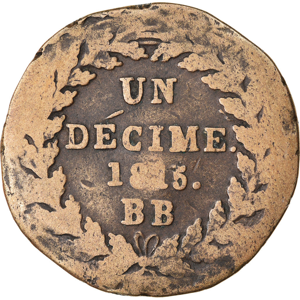 Moneta, Francia, Louis XVIII, Decime, 1815, Strasbourg, MB, Bronzo, KM:701