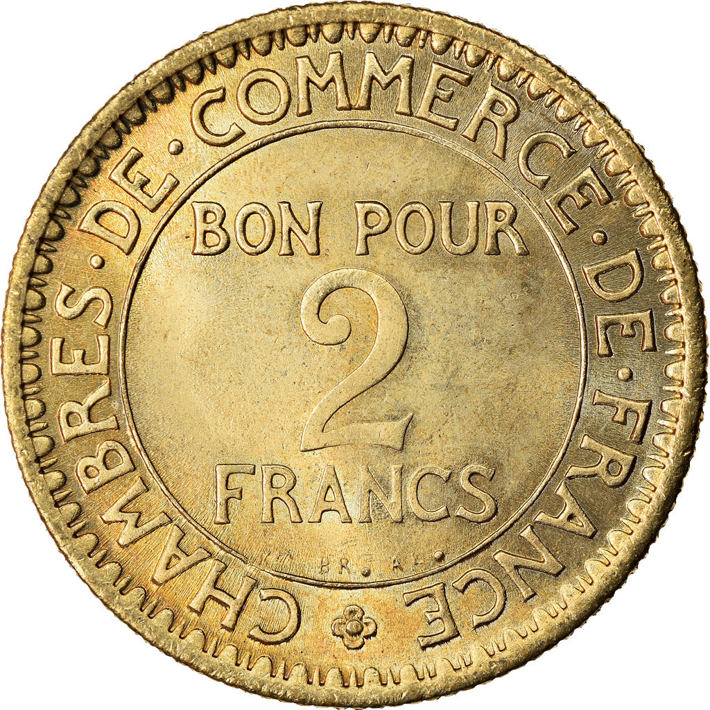 Moeda, França, Chambre de commerce, 2 Francs, 1921, Paris, MS(60-62)