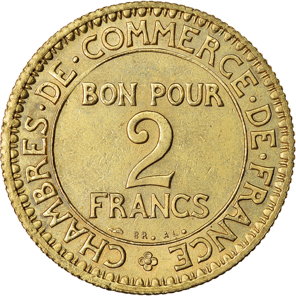 Moeda, França, Chambre de commerce, 2 Francs, 1922, Paris, MS(60-62)