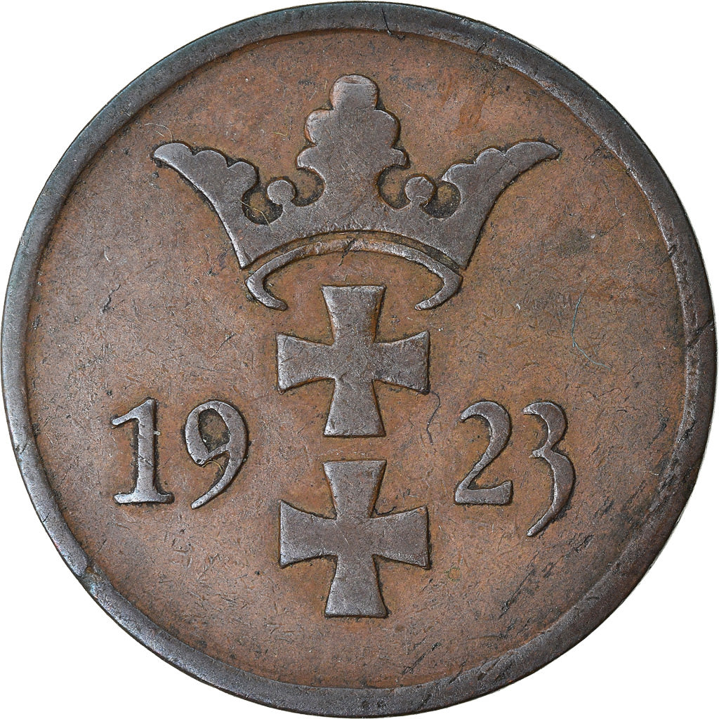 Moeda, DANZIG, 2 Pfennig, 1923, EF(40-45), Bronze, KM:141