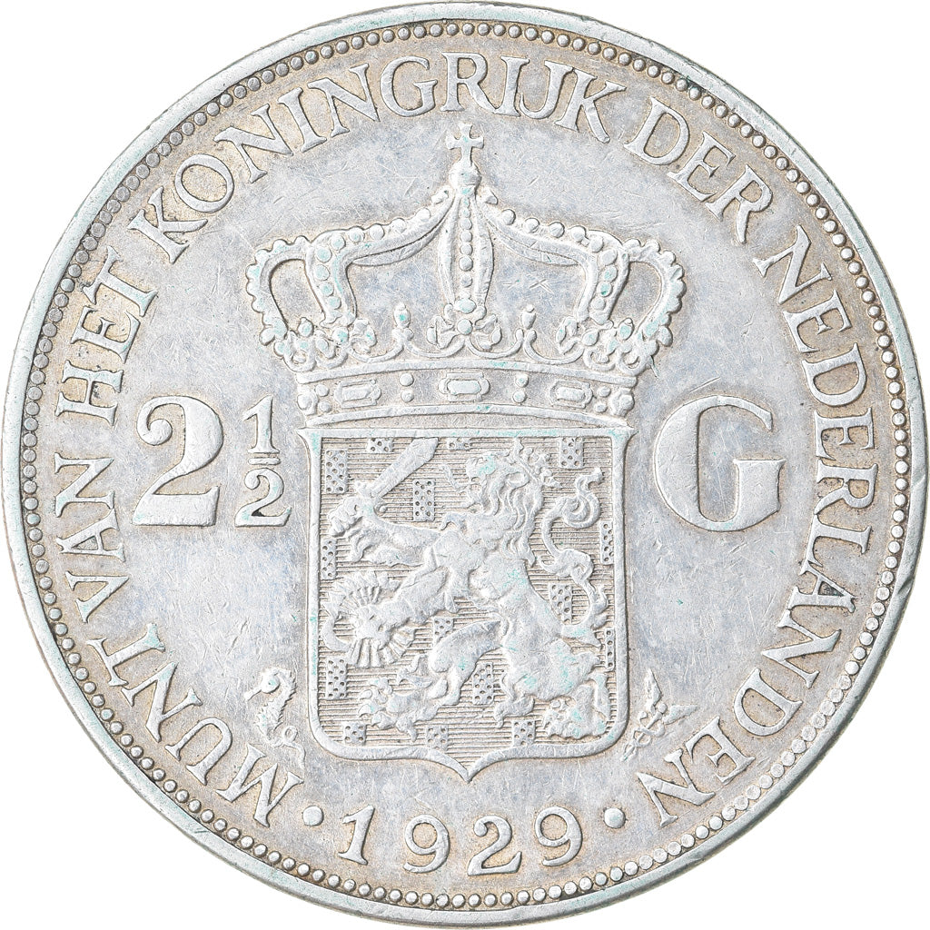 Munten, Nederland, Wilhelmina I, 2-1/2 Gulden, 1929, ZF, Zilver, KM:165