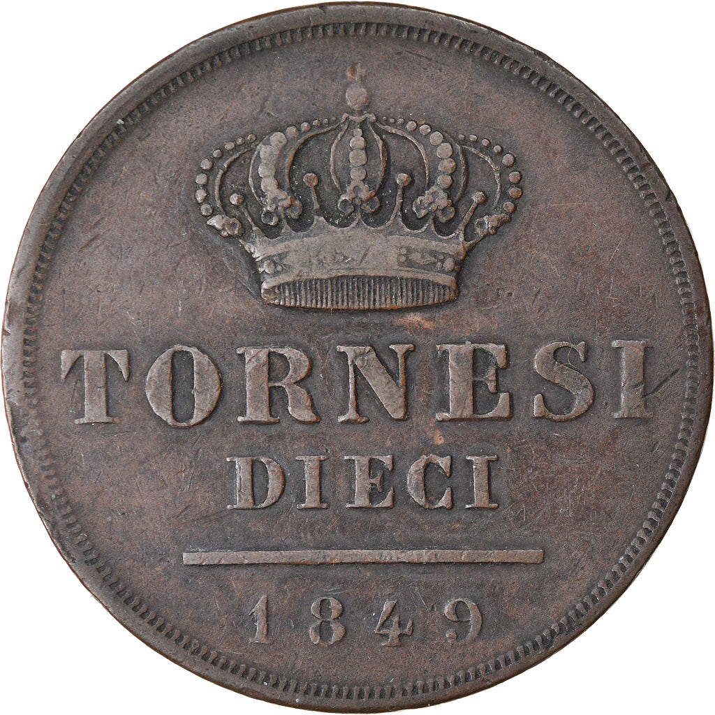 Coin, ITALIAN STATES, NAPLES, Ferdinando II, 10 Tornesi, 1849, VF(30-35)