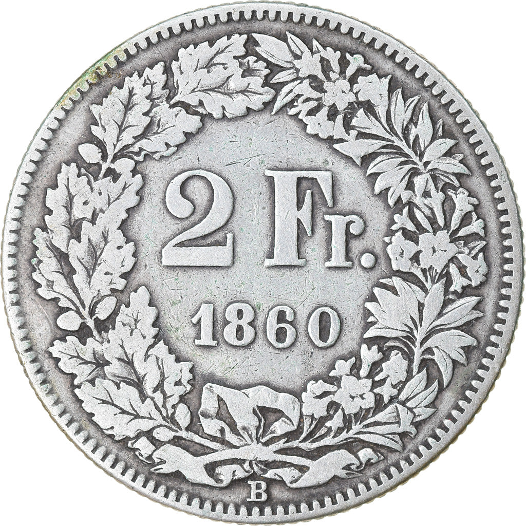 Coin, Switzerland, 2 Francs, 1860, Bern, VF(30-35), Silver, KM:10a