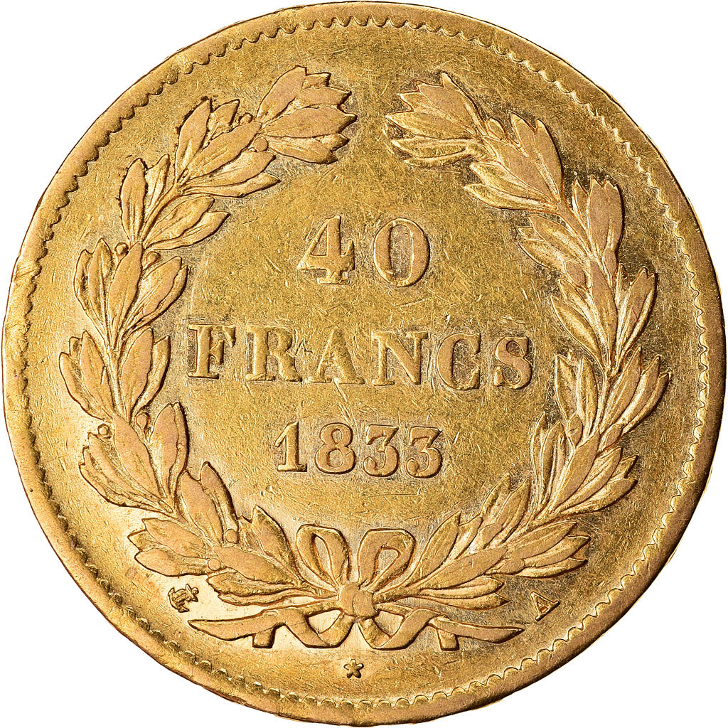 Moneta, Francia, Louis-Philippe, 40 Francs, 1833, Paris, BB, Oro, KM:747.1