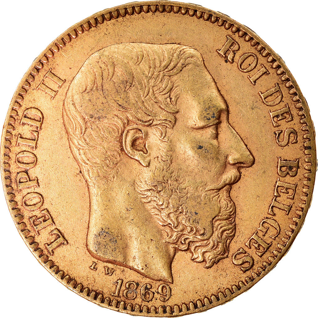 Coin, Belgium, Leopold II, 20 Francs, 20 Frank, 1869, EF(40-45), Gold, KM:32