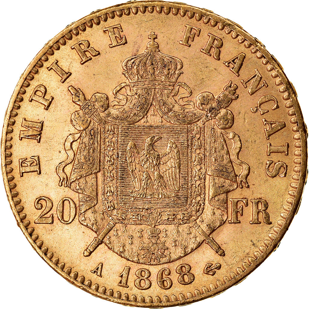 Moneta, Francja, Napoleon III, Napoléon III, 20 Francs, 1868, Paris, AU(50-53)