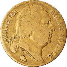 Moneda, Francia, Louis XVIII, 20 Francs, 1819, Paris, BC+, Oro