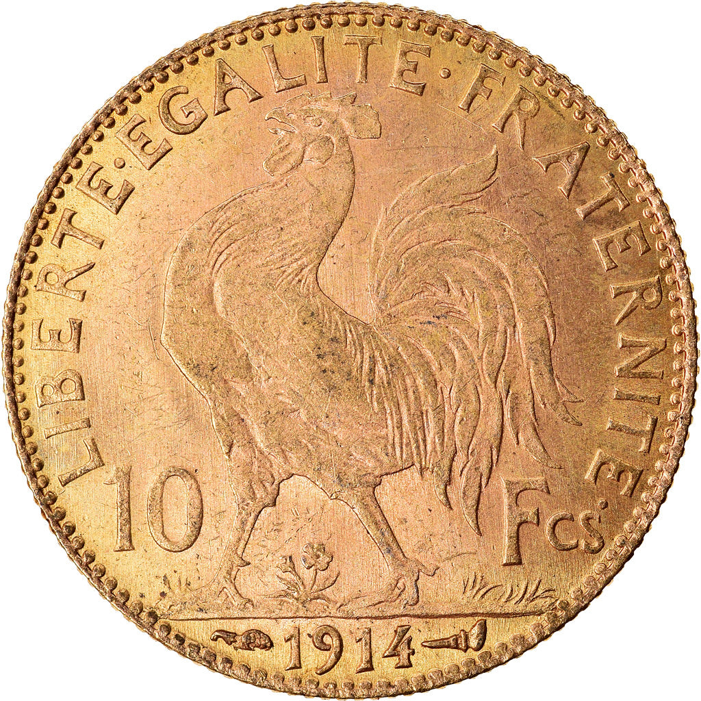 Moneda, Francia, Marianne, 10 Francs, 1914, Paris, EBC, Oro, KM:846
