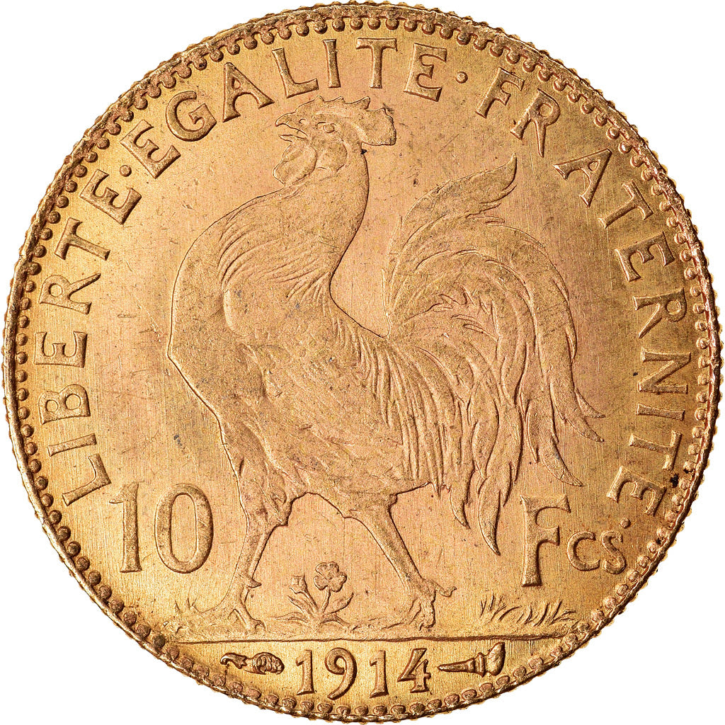Moneta, Francja, Marianne, 10 Francs, 1914, Paris, AU(55-58), Złoto, KM:846