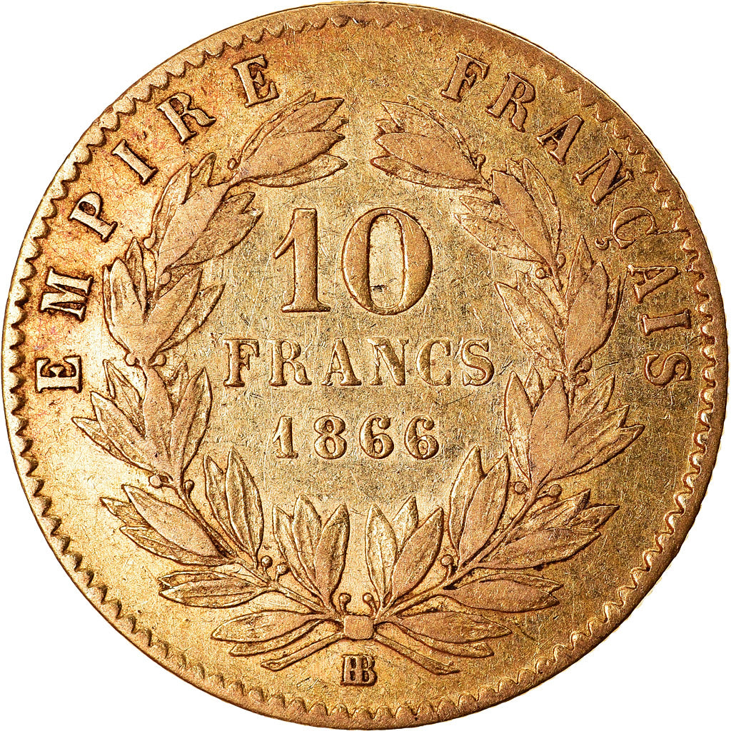 Moeda, França, Napoleon III, Napoléon III, 10 Francs, 1866, Strasbourg