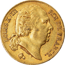 Moeda, França, Louis XVIII, 20 Francs, 1816, Paris, EF(40-45), Gold