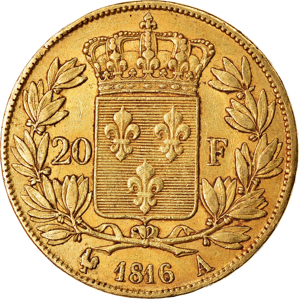 Moeda, França, Louis XVIII, 20 Francs, 1816, Paris, EF(40-45), Gold