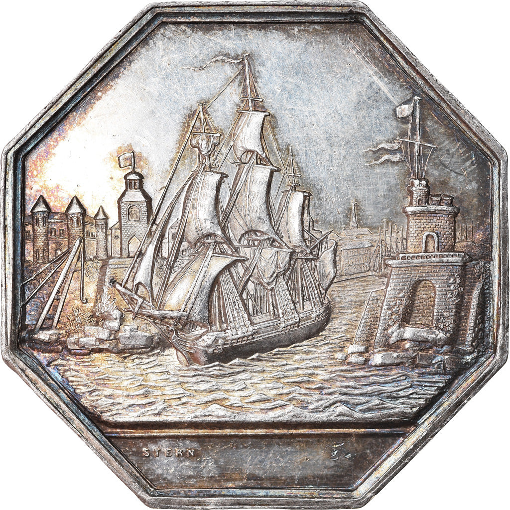 France, Token, Assurances, Comptoir Maritime, 1857, Stern, AU(55-58), Silver