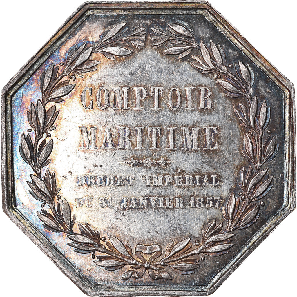 France, Token, Assurances, Comptoir Maritime, 1857, Stern, AU(55-58), Silver