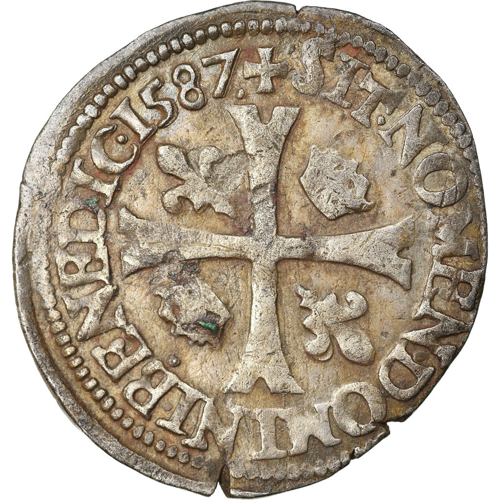 Monnaie, France, Henri III, Douzain, 1587, Rouen, TTB, Billon, Sombart:4402