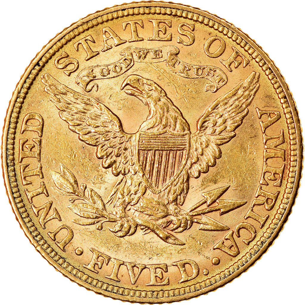 Moneta, USA, Coronet Head, $5, Half Eagle, 1882, U.S. Mint, Philadelphia