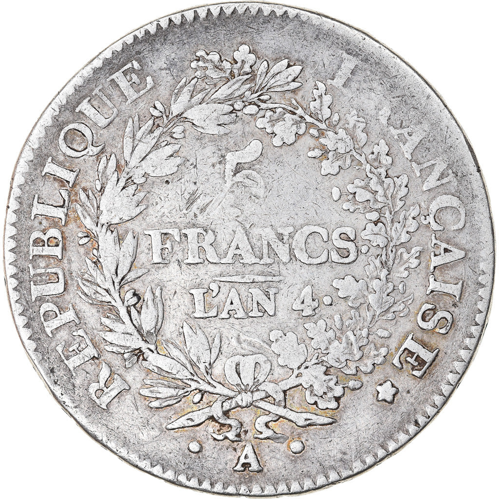 Coin, France, Union et Force, 5 Francs, AN 4, Paris, VF(30-35), Silver