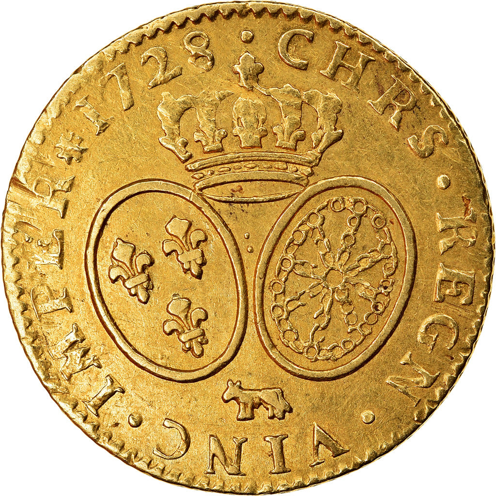 Coin, France, Louis XV, Louis d'or de Béarn aux lunettes, Louis d'Or, 1728