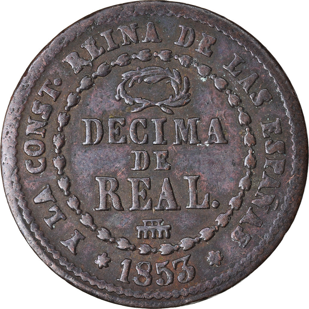 Monnaie, Espagne, Isabel II, 1/10 Réal, 1853, Segovia, TTB, Cuivre, KM:590