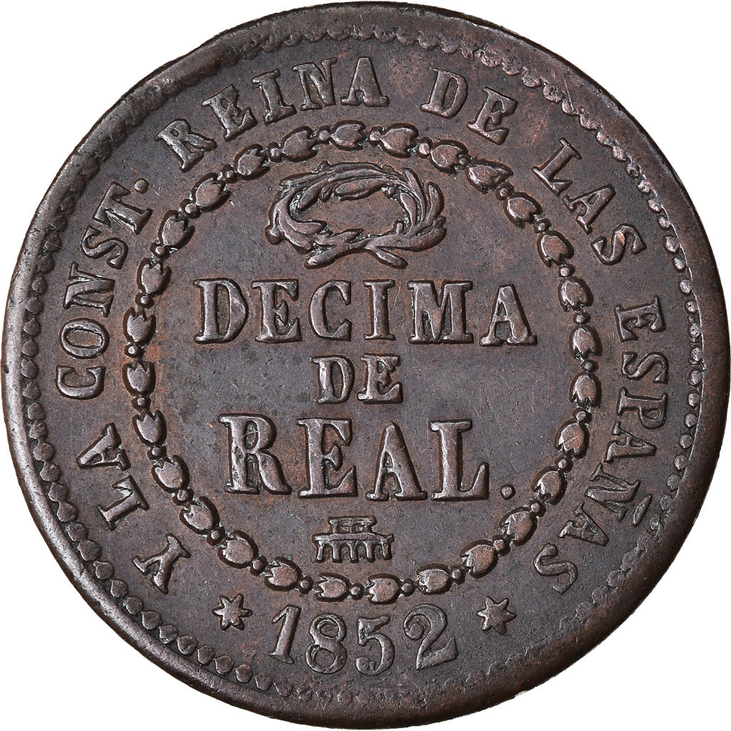 Monnaie, Espagne, Isabel II, 1/10 Réal, 1852, Segovia, TTB, Cuivre, KM:590