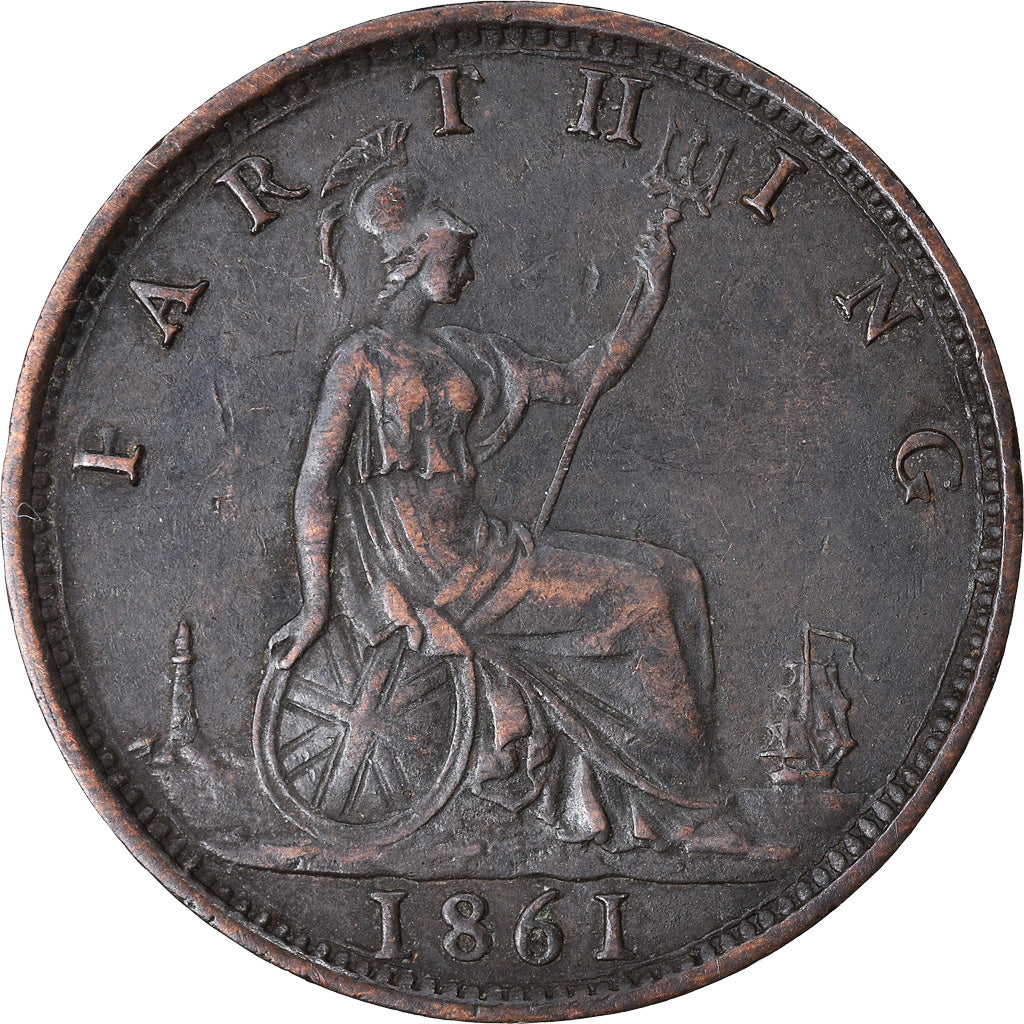 Coin, Great Britain, Victoria, Farthing, 1861, AU(50-53), Bronze, KM:747.2