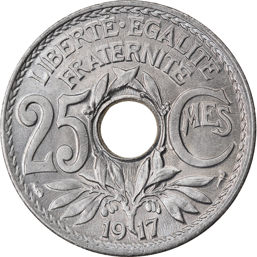 Moneta, Francja, Lindauer, 25 Centimes, 1917, MS(63), Miedź-Nikiel, KM:867a