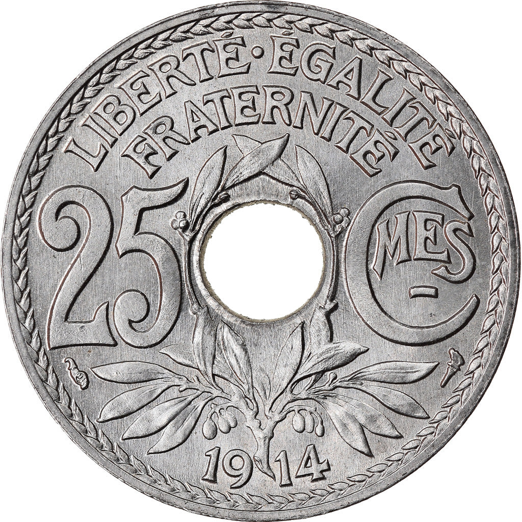 Moneta, Francja, Lindauer, 25 Centimes, 1914, MS(65-70), Nikiel, KM:867