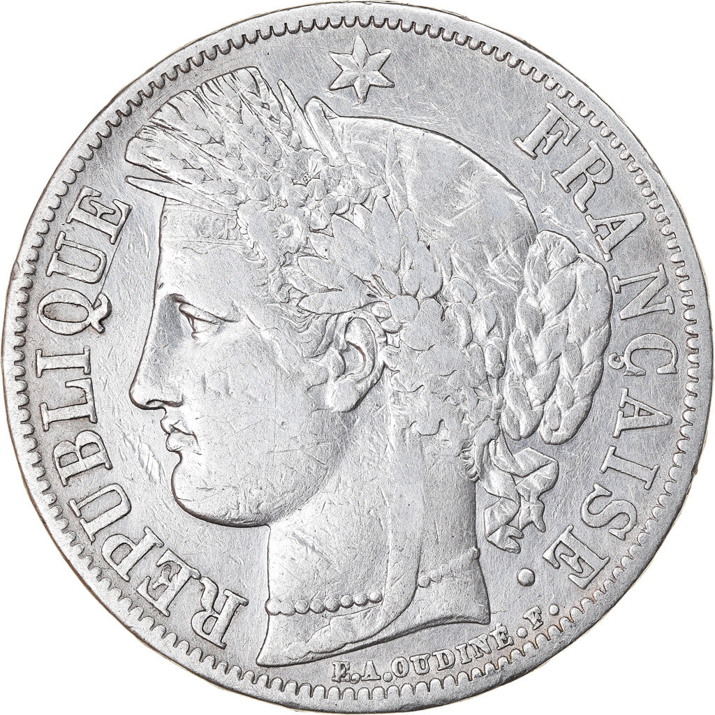 Moneta, Francia, Cérès, 5 Francs, 1849, Paris, MB+, Argento, KM:761.1