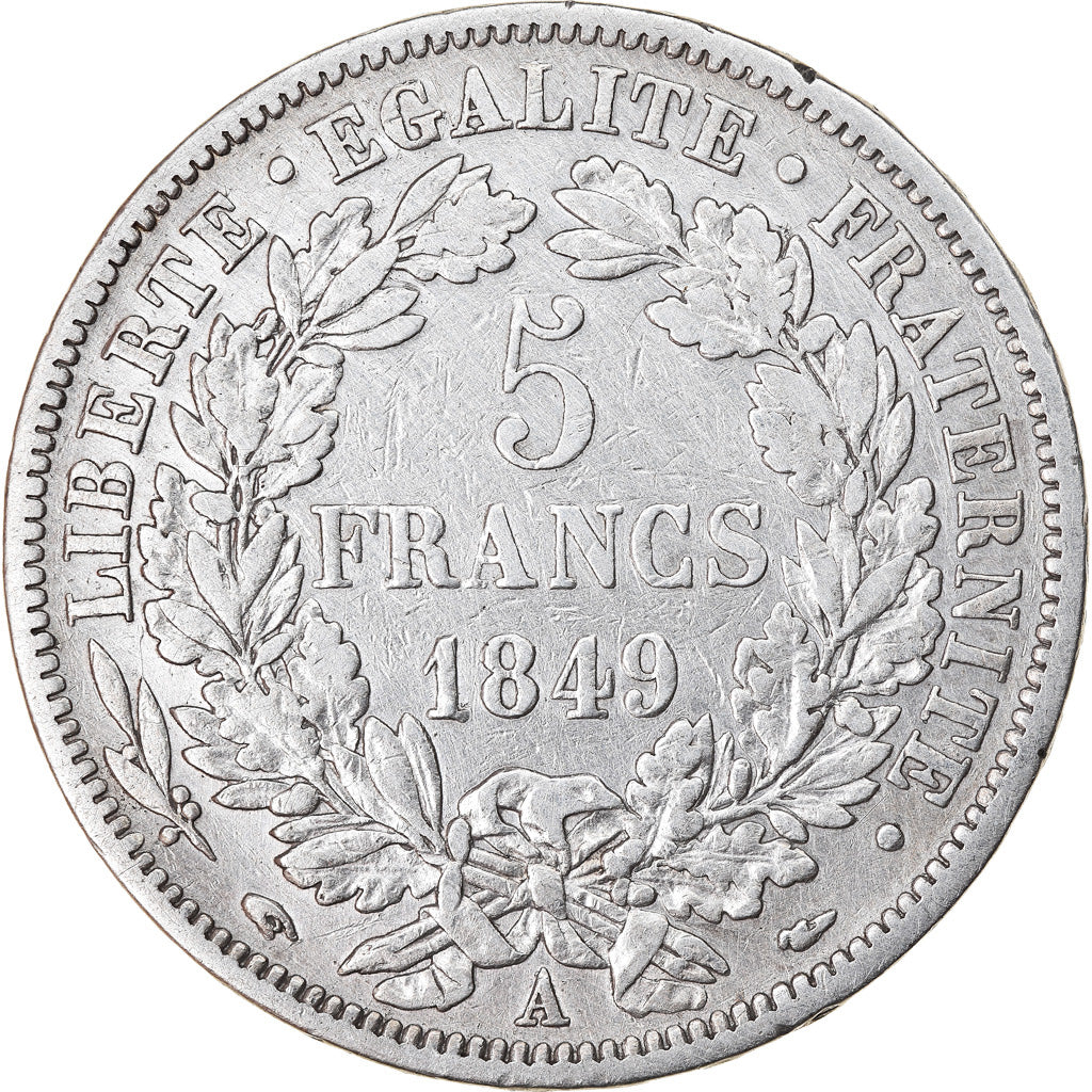 Moneta, Francia, Cérès, 5 Francs, 1849, Paris, MB+, Argento, KM:761.1