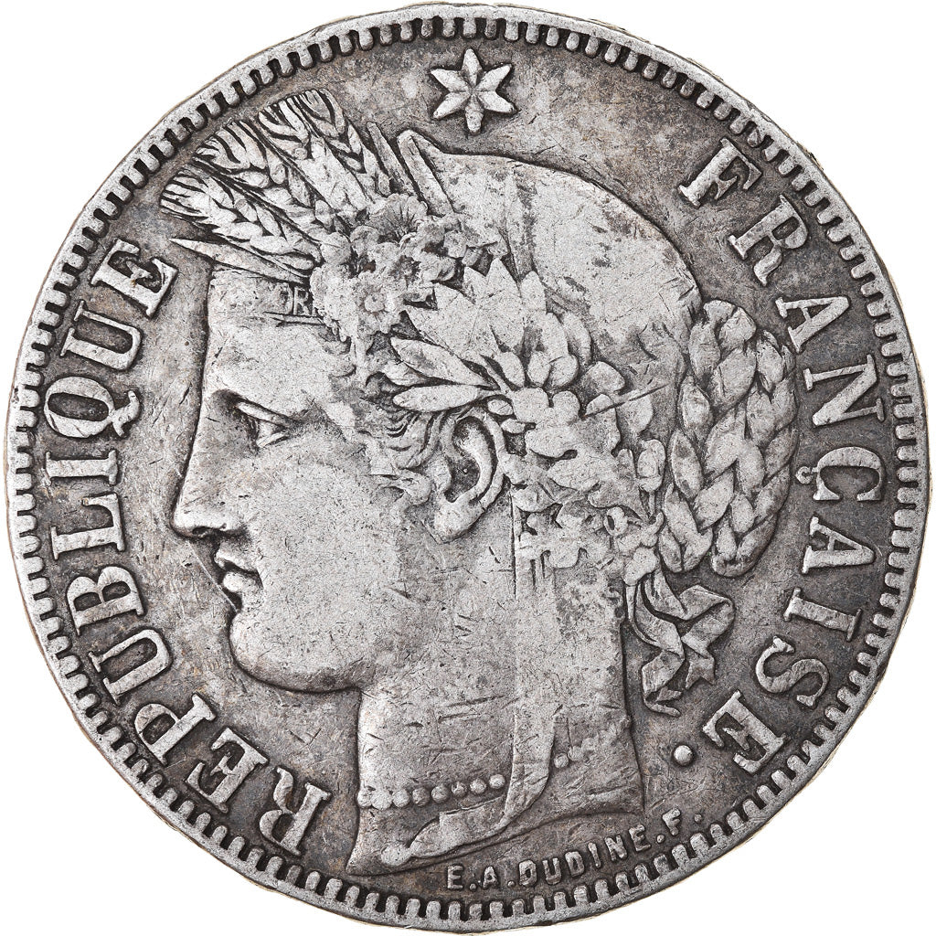 Coin, France, Cérès, 5 Francs, 1871, Bordeaux, VF(30-35), Silver, KM:818.2