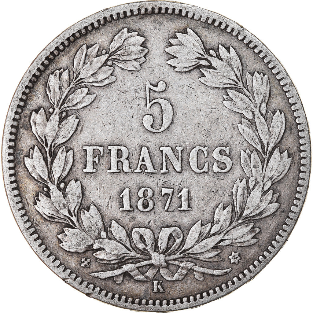 Coin, France, Cérès, 5 Francs, 1871, Bordeaux, VF(30-35), Silver, KM:818.2