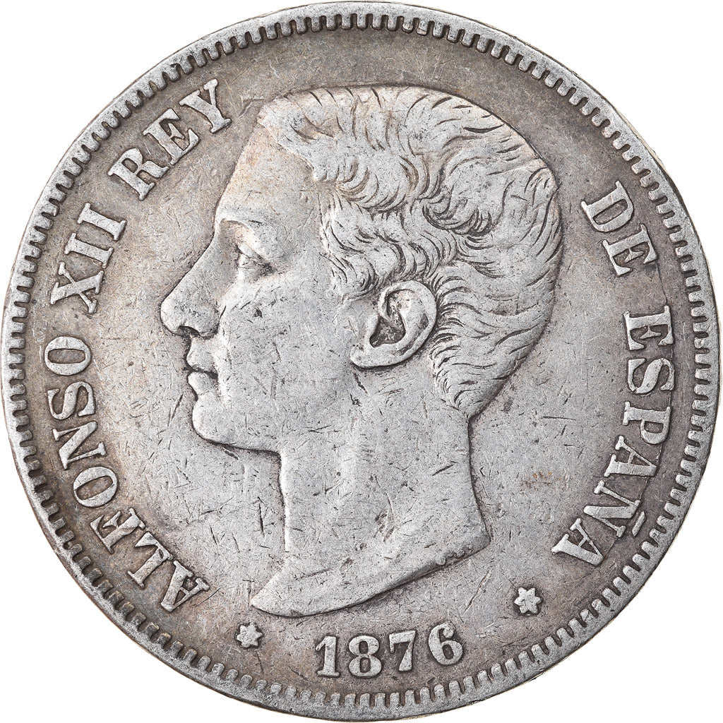 Coin, Spain, Alfonso XII, 5 Pesetas, 1876, Madrid, VF(30-35), Silver, KM:671